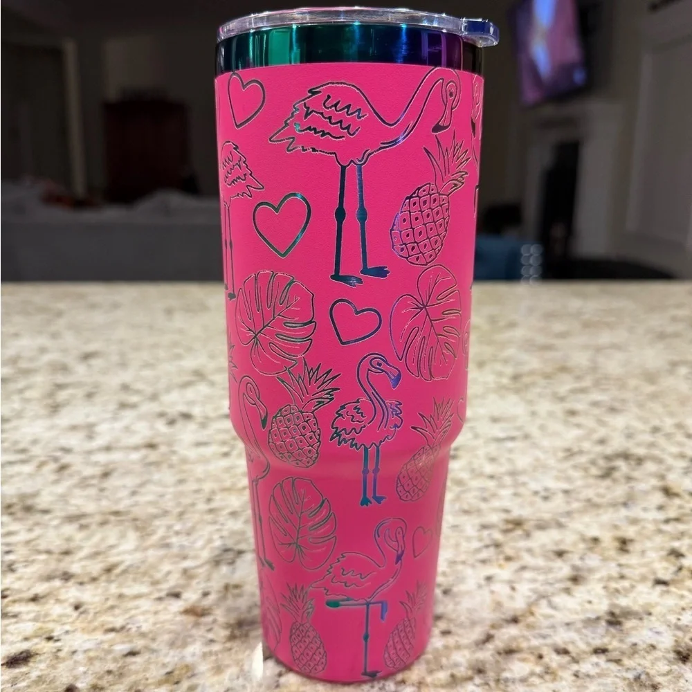 Pink With Gold Accents Flamingo Custom Design Insulated Tumbler, 30oz, Unbranded